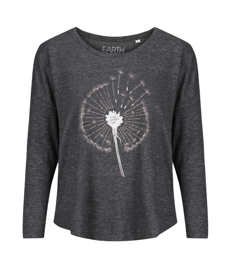 Dandelion Gratitude 3/4 sleeve grey marl t-shirt